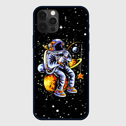Чехол для iPhone 12 Pro Космонавт на рыбалке - неон, цвет: 3D-черный