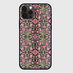 Чехол для iPhone 12 Pro Серо-розовый средневековый паттерн, цвет: 3D-черный