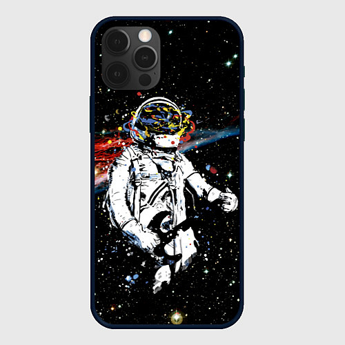 Чехол iPhone 12 Pro Космонавт играет рок на гитаре / 3D-Черный – фото 1