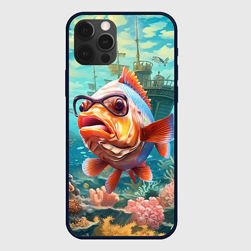 Чехол iPhone 12 Pro Рыбка в озере / 3D-Черный – фото 1