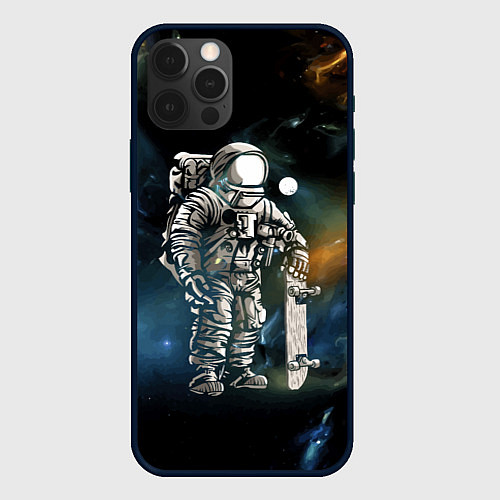 Чехол iPhone 12 Pro Космонавт-скейтбордист / 3D-Черный – фото 1