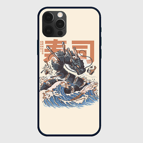 Чехол iPhone 12 Pro Суши дракон с иероглифами в японском стиле / 3D-Черный – фото 1
