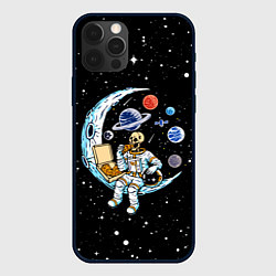 Чехол iPhone 12 Pro Skeleton astronaut eats pizza while sitting on the
