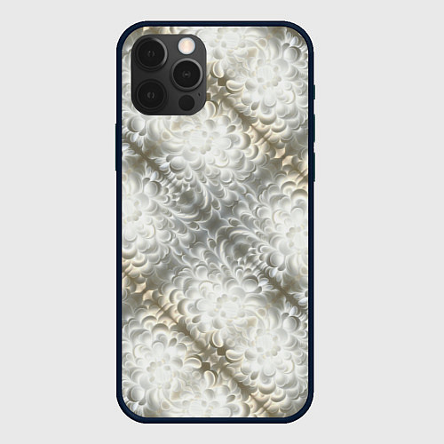 Чехол iPhone 12 Pro Мягкие белые абстрактные цветы / 3D-Черный – фото 1