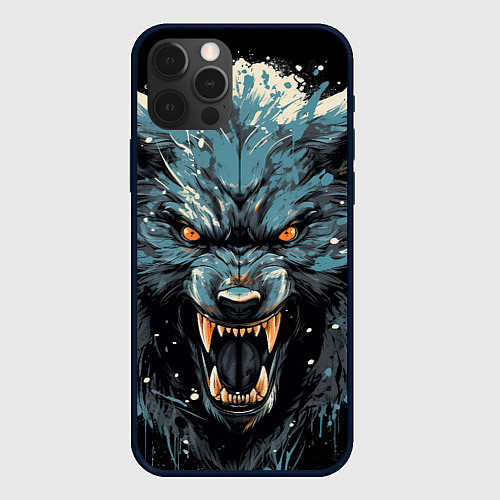 Чехол iPhone 12 Pro Fantasy blue wolf / 3D-Черный – фото 1