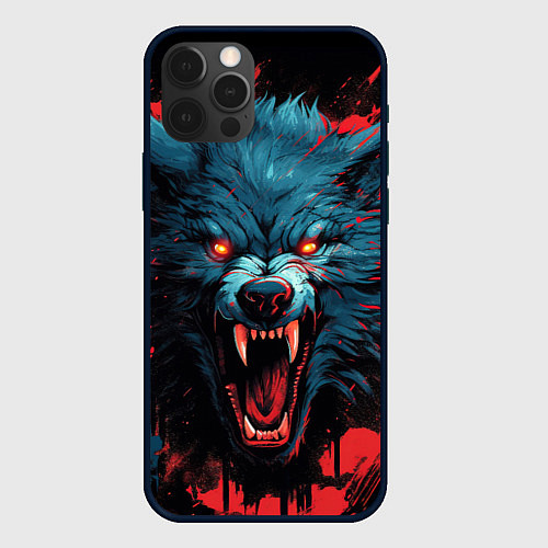 Чехол iPhone 12 Pro Wolf black red / 3D-Черный – фото 1