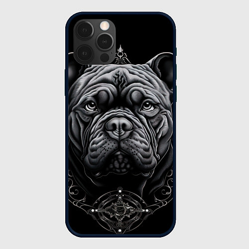 Чехол iPhone 12 Pro Морда бульдога стиль тату / 3D-Черный – фото 1