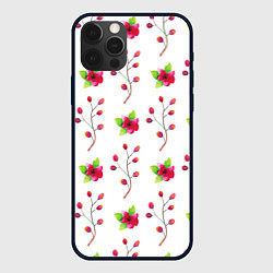 Чехол для iPhone 12 Pro Red flowers, цвет: 3D-черный