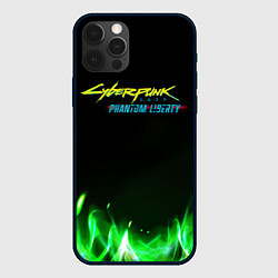 Чехол для iPhone 12 Pro Cyberpunk 2077 phantom liberty green fire logo, цвет: 3D-черный