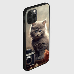 Чехол для iPhone 12 Pro Серый котенок, винтажное фото, цвет: 3D-черный — фото 2