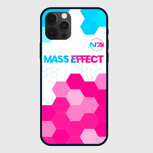 Чехол iPhone 12 Pro Mass Effect neon gradient style: символ сверху / 3D-Черный – фото 1