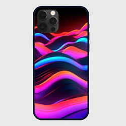 Чехол для iPhone 12 Pro Неоновые фиолетовые волны, цвет: 3D-черный