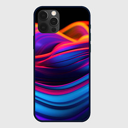 Чехол для iPhone 12 Pro Яркие неоновые волны, цвет: 3D-черный