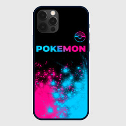 Чехол для iPhone 12 Pro Pokemon - neon gradient: символ сверху, цвет: 3D-черный