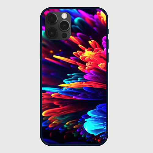 Чехол iPhone 12 Pro Неоновая абстракция в виде цветов / 3D-Черный – фото 1