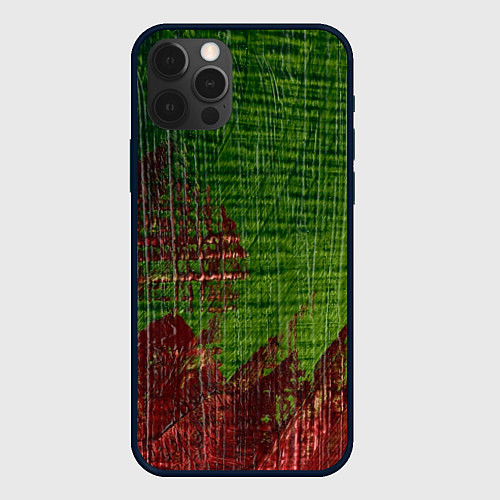 Чехол iPhone 12 Pro Зелёная и бордовая текстура / 3D-Черный – фото 1