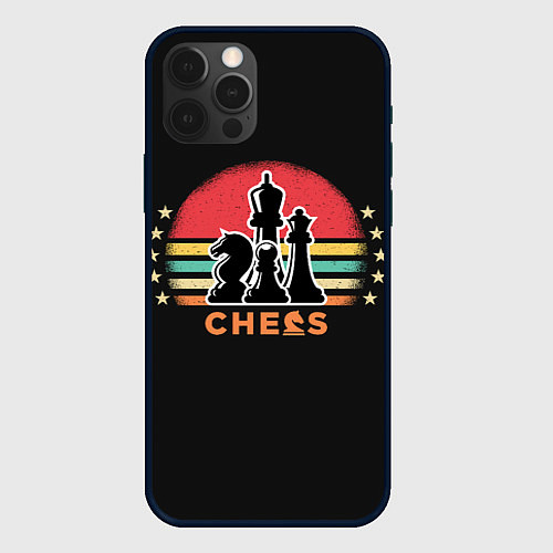 Чехол iPhone 12 Pro Шахматные фигуры chess / 3D-Черный – фото 1