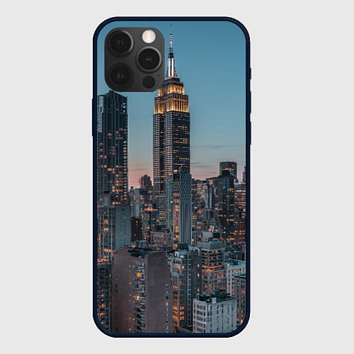 Чехол iPhone 12 Pro Утренний город с небоскребами / 3D-Черный – фото 1