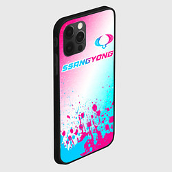 Чехол для iPhone 12 Pro SsangYong neon gradient style: символ сверху, цвет: 3D-черный — фото 2