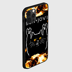 Чехол для iPhone 12 Pro Bon Jovi рок кот и огонь, цвет: 3D-черный — фото 2