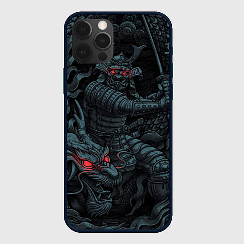 Чехол iPhone 12 Pro Samurai and dragon / 3D-Черный – фото 1