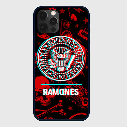 Чехол iPhone 12 Pro Ramones rock glitch / 3D-Черный – фото 1