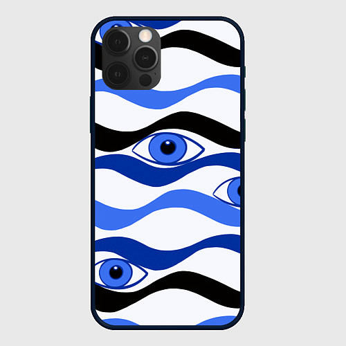Чехол iPhone 12 Pro Глазки плывущие в голубых волнах / 3D-Черный – фото 1