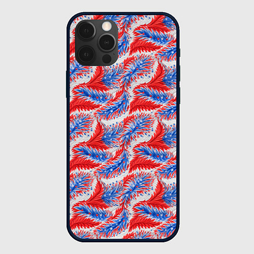 Чехол iPhone 12 Pro Белые синие красные узоры / 3D-Черный – фото 1