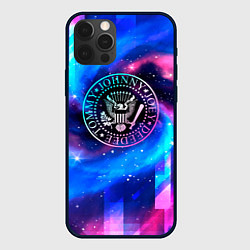 Чехол для iPhone 12 Pro Ramones неоновый космос, цвет: 3D-черный