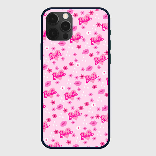 Чехол iPhone 12 Pro Барби, сердечки и цветочки / 3D-Черный – фото 1