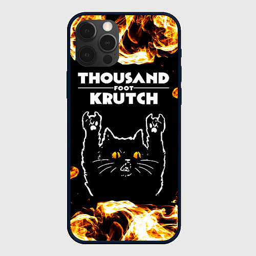 Чехол iPhone 12 Pro Thousand Foot Krutch рок кот и огонь / 3D-Черный – фото 1