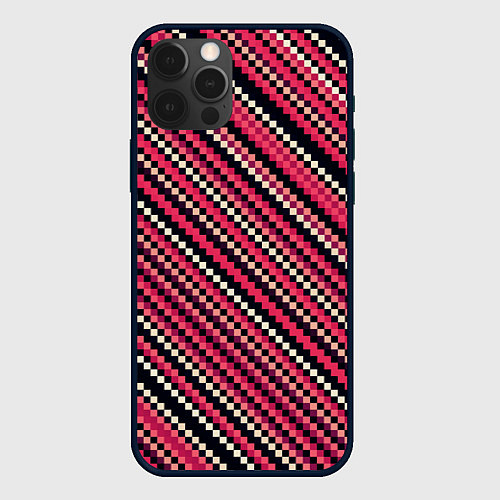 Чехол iPhone 12 Pro Полосы пиксели красный / 3D-Черный – фото 1