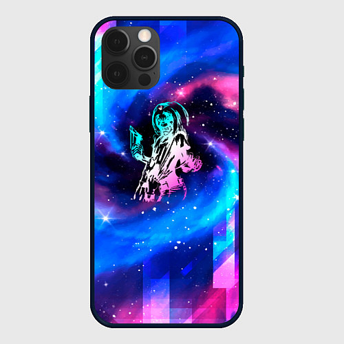 Чехол iPhone 12 Pro Iron Maiden неоновый космос / 3D-Черный – фото 1