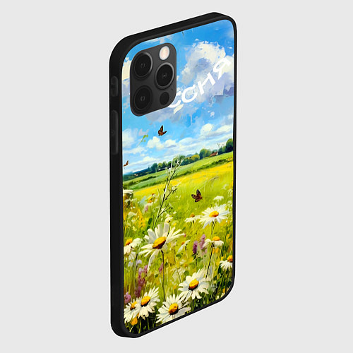 Чехол iPhone 12 Pro Россия - летнее цветочное поле / 3D-Черный – фото 2