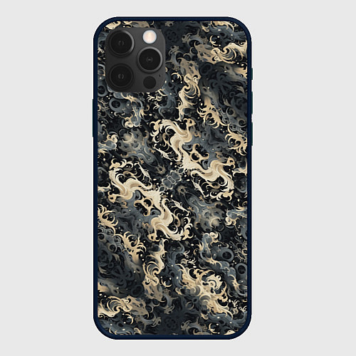 Чехол iPhone 12 Pro Японские волны в темных тонах / 3D-Черный – фото 1