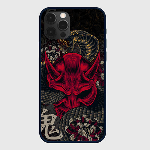 Чехол iPhone 12 Pro Oni mask and snake / 3D-Черный – фото 1