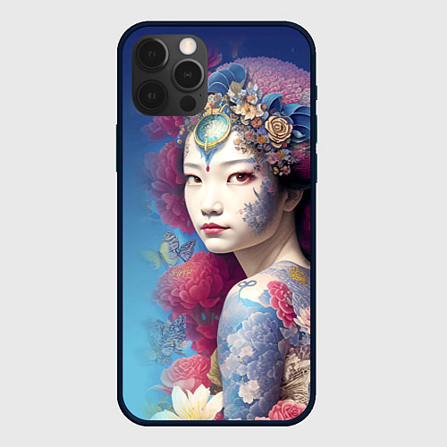 Чехол iPhone 12 Pro Japanese girl - irezumi - tattoo - art / 3D-Черный – фото 1