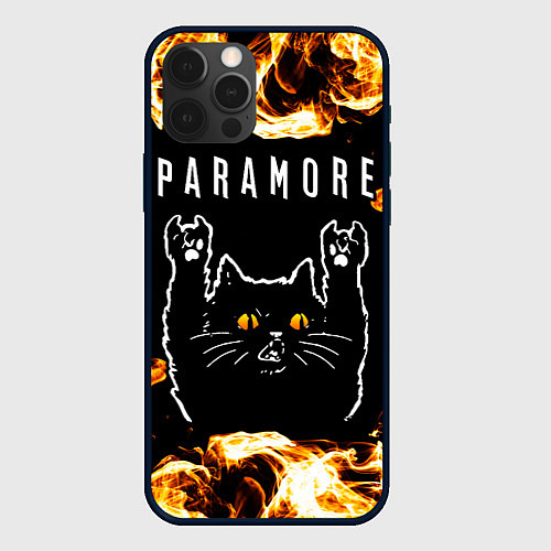 Чехол iPhone 12 Pro Paramore рок кот и огонь / 3D-Черный – фото 1