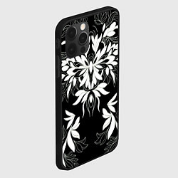 Чехол для iPhone 12 Pro Цветы орнамент чб, цвет: 3D-черный — фото 2