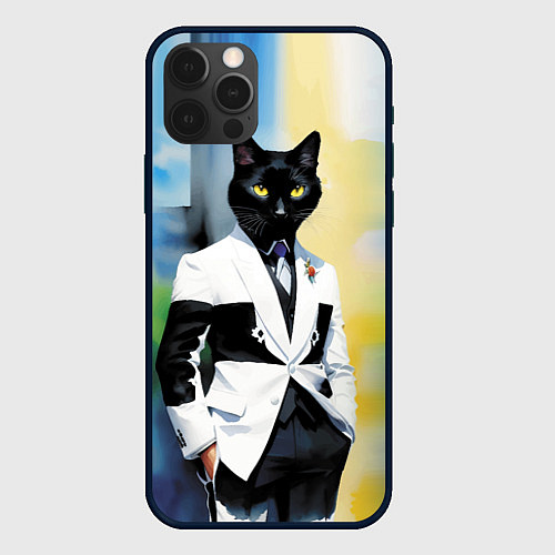 Чехол iPhone 12 Pro Cat fashionista - neural network - pop art / 3D-Черный – фото 1