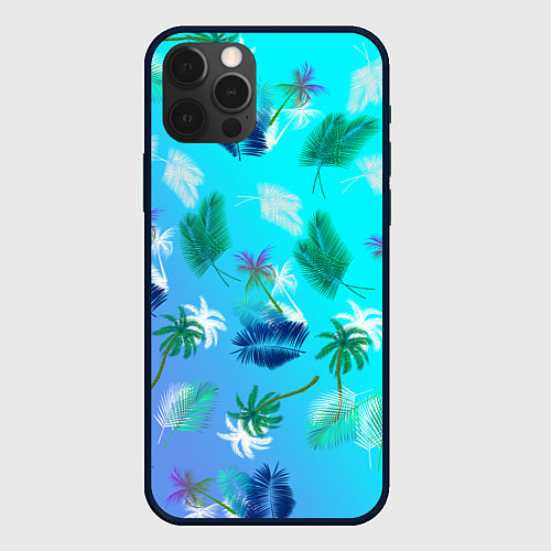 Чехол iPhone 12 Pro Пальмы на голубом градиенте / 3D-Черный – фото 1