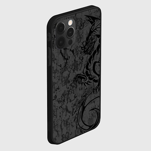 Чехол iPhone 12 Pro Black dragon - grunge / 3D-Черный – фото 2