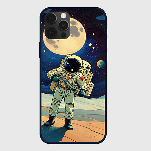 Чехол iPhone 12 Pro Космонавт в ледяной пустыне / 3D-Черный – фото 1