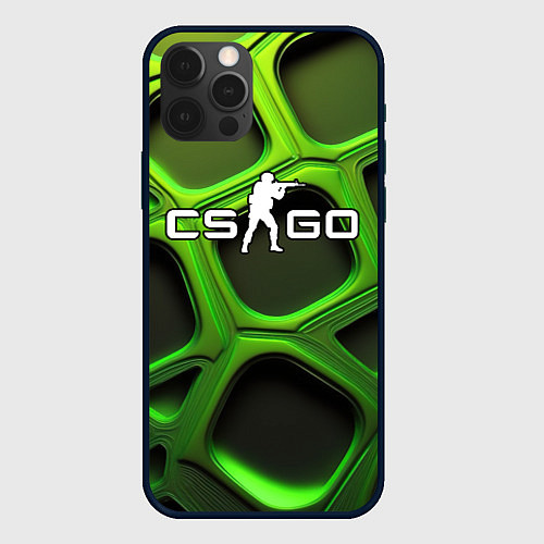 Чехол iPhone 12 Pro CS GO объемные зеленые соты / 3D-Черный – фото 1