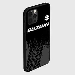 Чехол для iPhone 12 Pro Suzuki speed на темном фоне со следами шин: символ, цвет: 3D-черный — фото 2