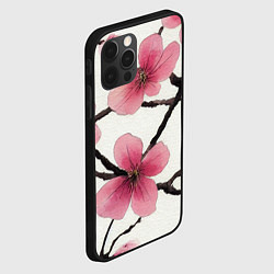 Чехол для iPhone 12 Pro Цветы и ветви японской сакуры - текстура холста, цвет: 3D-черный — фото 2