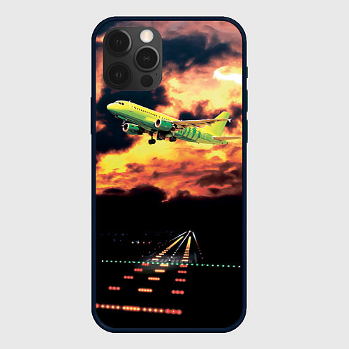 Чехол iPhone 12 Pro Боинг 737 Суровый закат / 3D-Черный – фото 1