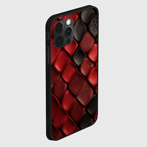 Чехол iPhone 12 Pro Кожаная красно черная текстура / 3D-Черный – фото 2