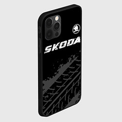 Чехол для iPhone 12 Pro Skoda speed на темном фоне со следами шин: символ, цвет: 3D-черный — фото 2