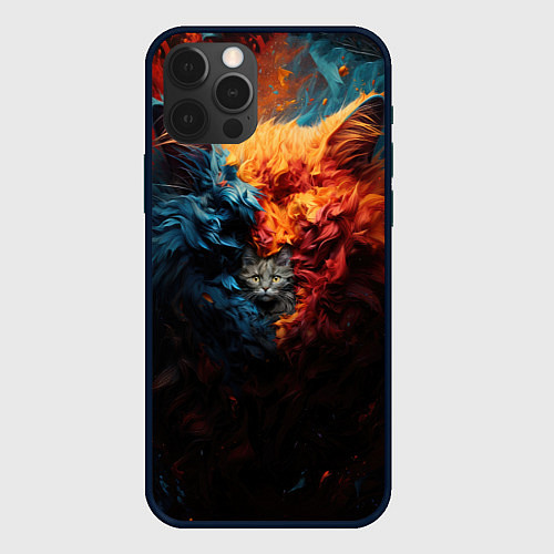 Чехол iPhone 12 Pro Котик выглядывает из шерсти / 3D-Черный – фото 1